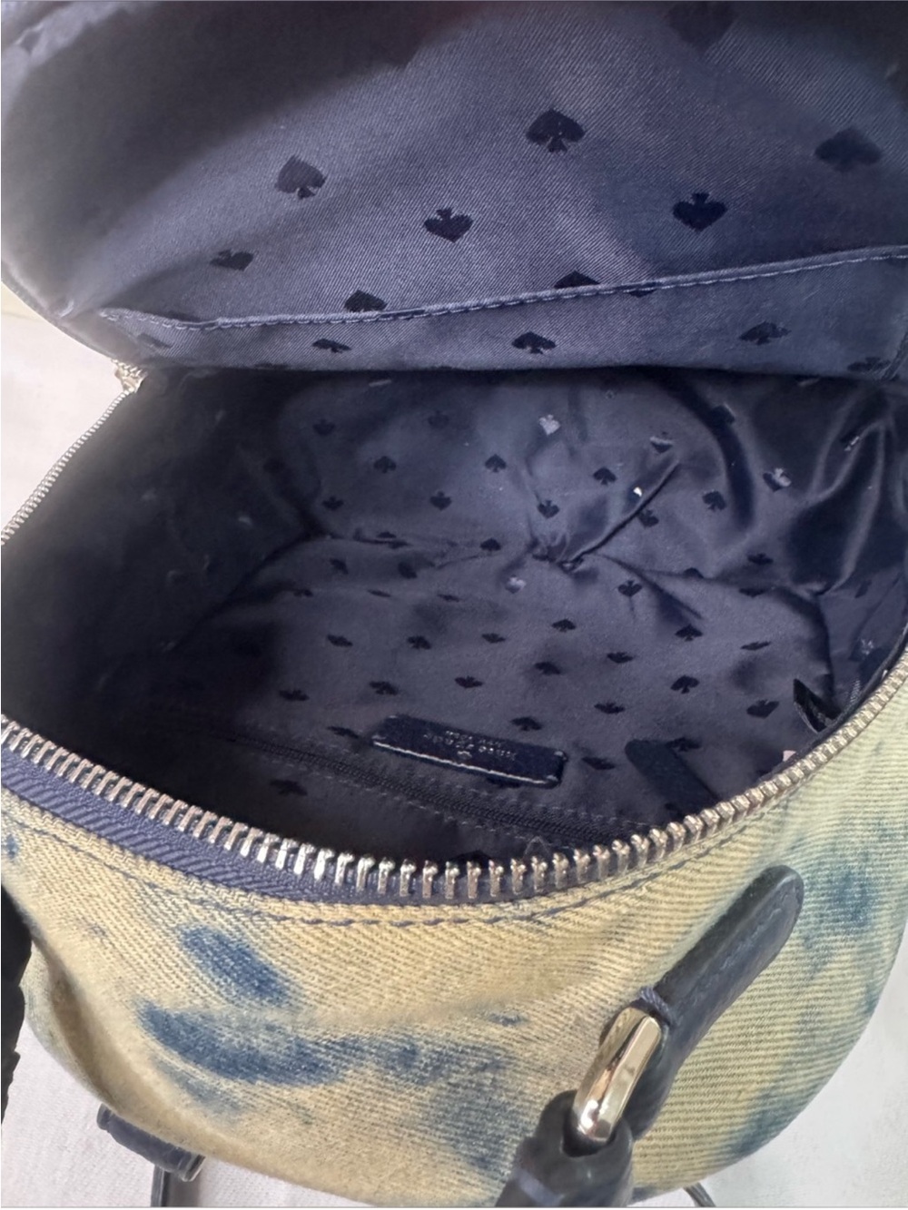 kate spade Navy and White Tie-Dye Denim Mini Backpack - Picture 13 of 16